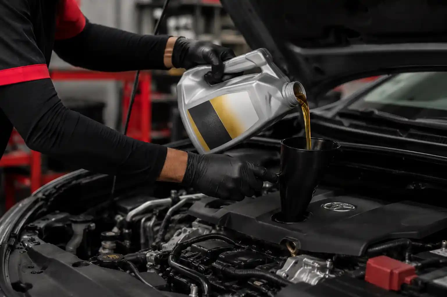 Mechanic inspecting a car engine in a workshop